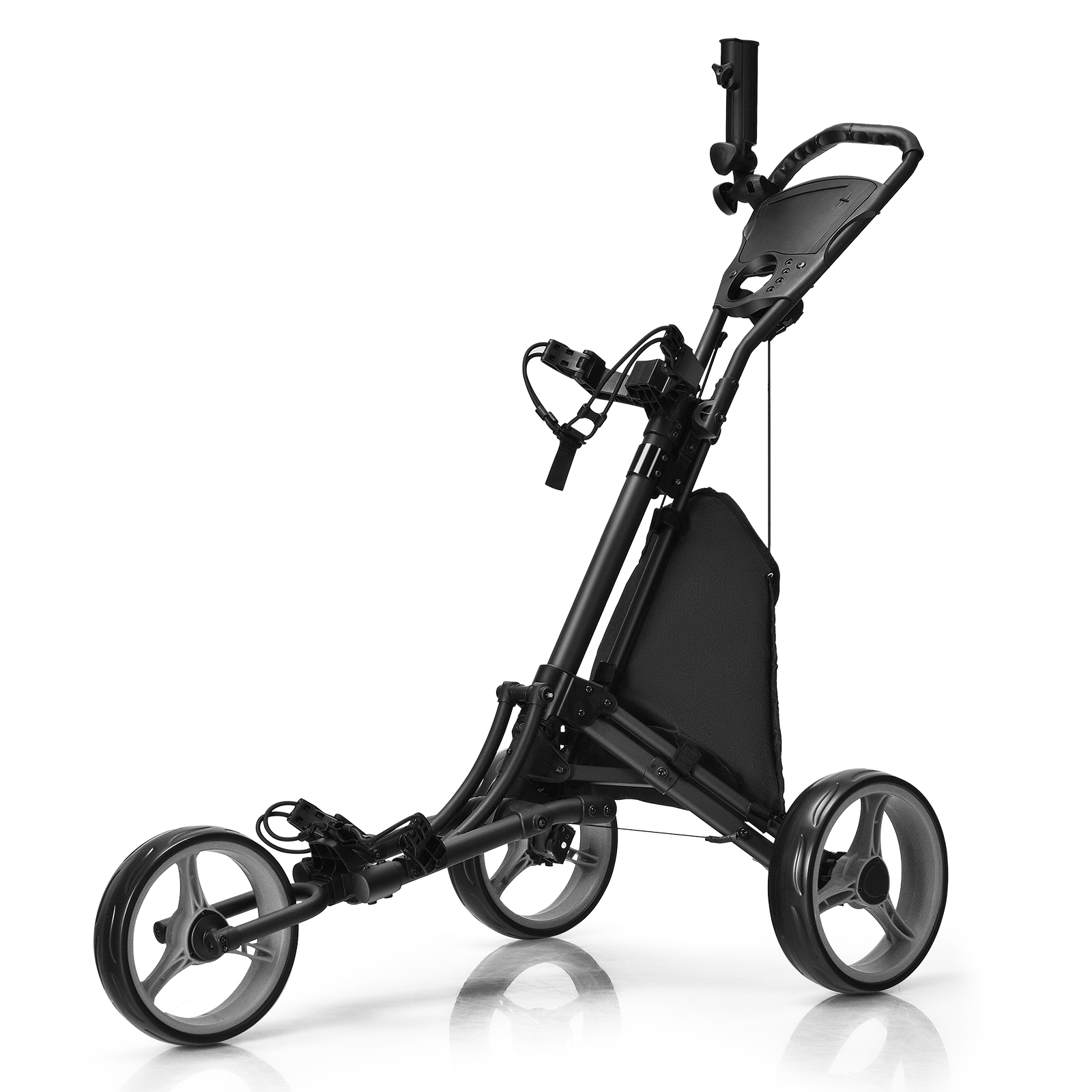 3 Wheel Golf Push Pull Cart with Adjustable Height Handle-Grey