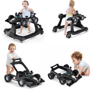 4-in-1 Baby Push Walker with Adjustable Height and Speed-Black