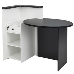 Corner Front Reception Counter Desk with Lockable Drawer-Black