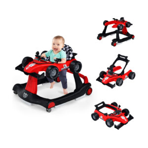 4-in-1 Baby Push Walker with Adjustable Height and Speed-Red