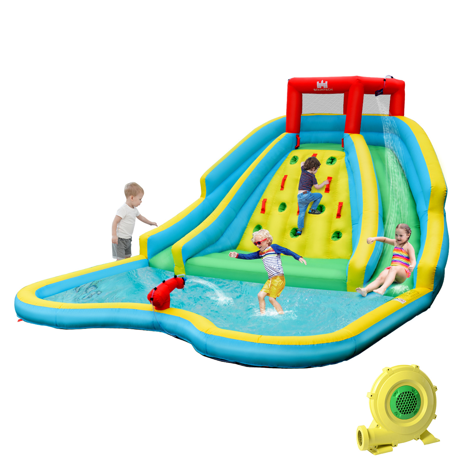 Inflatable Water Slide with Climbing Wall and 680W Air Blower