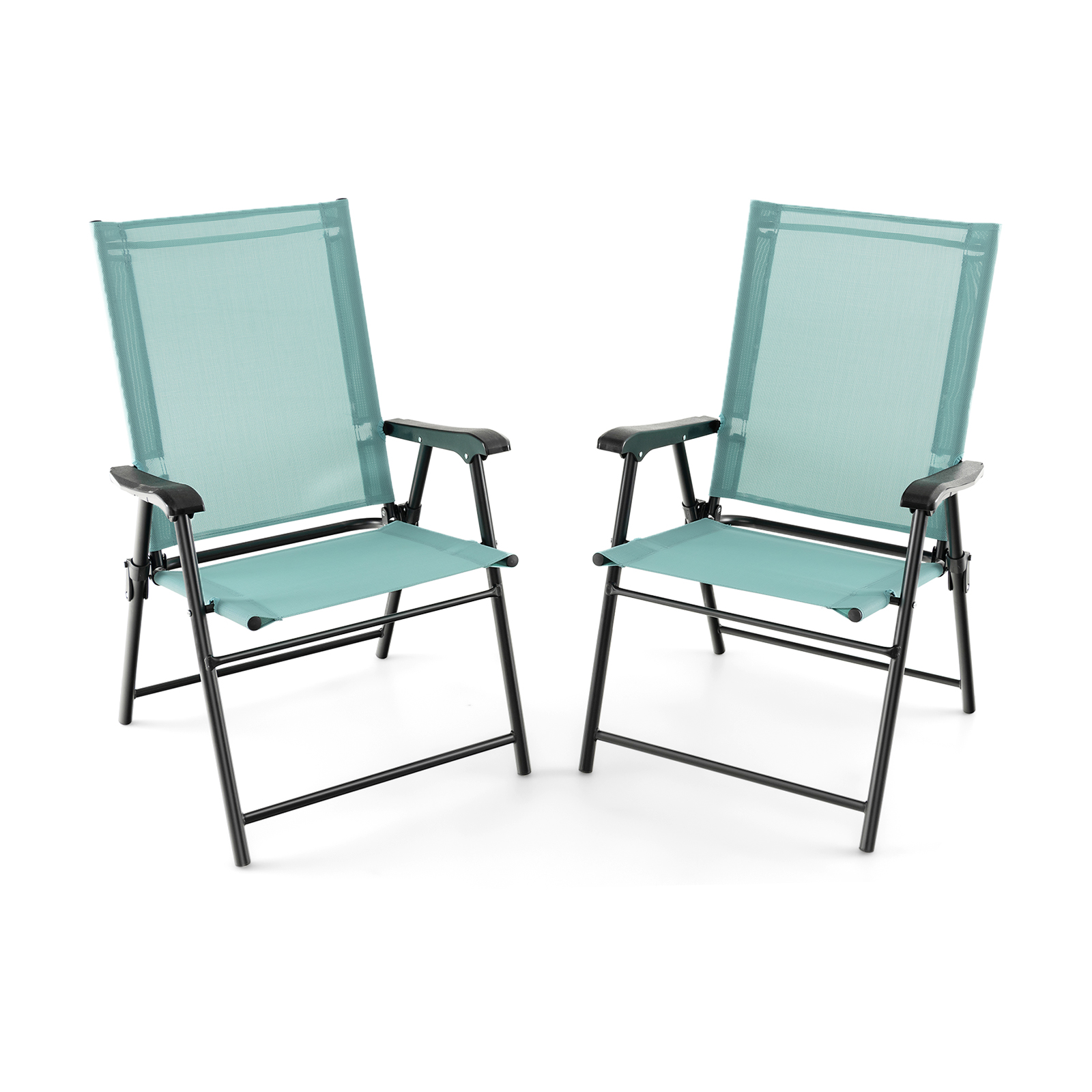 Set of 2 Folding Garden Chairs with Armrests for Yard Lawn Poolside-Green