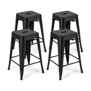 Set of 4 Metal Nesting Bar Stool with Handing Hole for Home Kitchen -Black