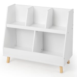 5-Cube Kids Bookshelf and Toy Organizer with Solid Wood Legs and Anti-Tipping Kits-White