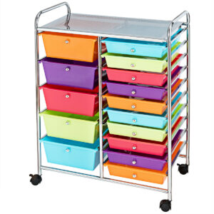 15 Drawer Rolling Storage Cart with 4 Wheels for Beauty Salon-Multicolor