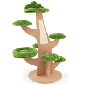 128 cm Pine Shape Cat Tree Cute Multi-level Cat Tower with Sisal Scratching Board-Green