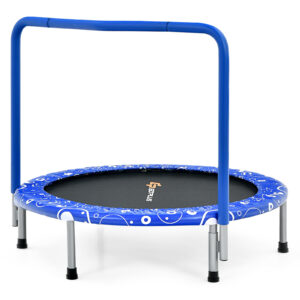 Child's Folding Trampoline with Padded Edge Cover and Full Covered Handle-Blue