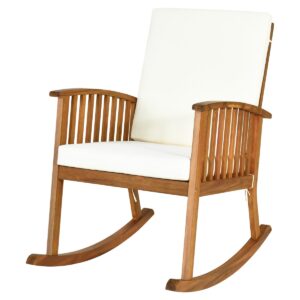 Patio Rocking Chair Acacia Wood Rocker with Seat & Back Cushions