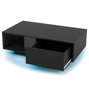 LED Coffee Table with 20 RGB Light Colors and Storage Shelf-Black