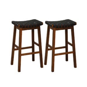 78cm Saddle Barstools with Woven Curved Seat for Kitchen-Black & Brown