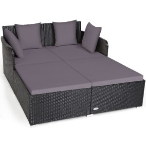 Rattan Garden 2 Seater Daybed Furniture Set  with Cushions-Grey