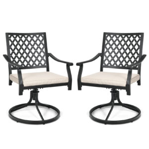 2 Pieces Outdoor Swivel Chair Patio Bistro Dining Chair Set with Soft Seat Cushion-Beige