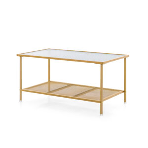 2-Tier Coffee Table with Shelf Tempered Glass Top-Golden