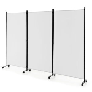 3-Panel Folding Room Divider with Wheels for Living Room Bedroom-White