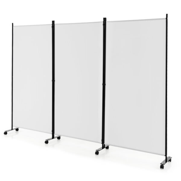 3-Panel Folding Room Divider with Wheels for Living Room Bedroom-White
