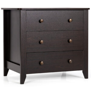 3-Drawer Wooden Dresser Chest of Drawers with Round Metal Knobs-Coffee