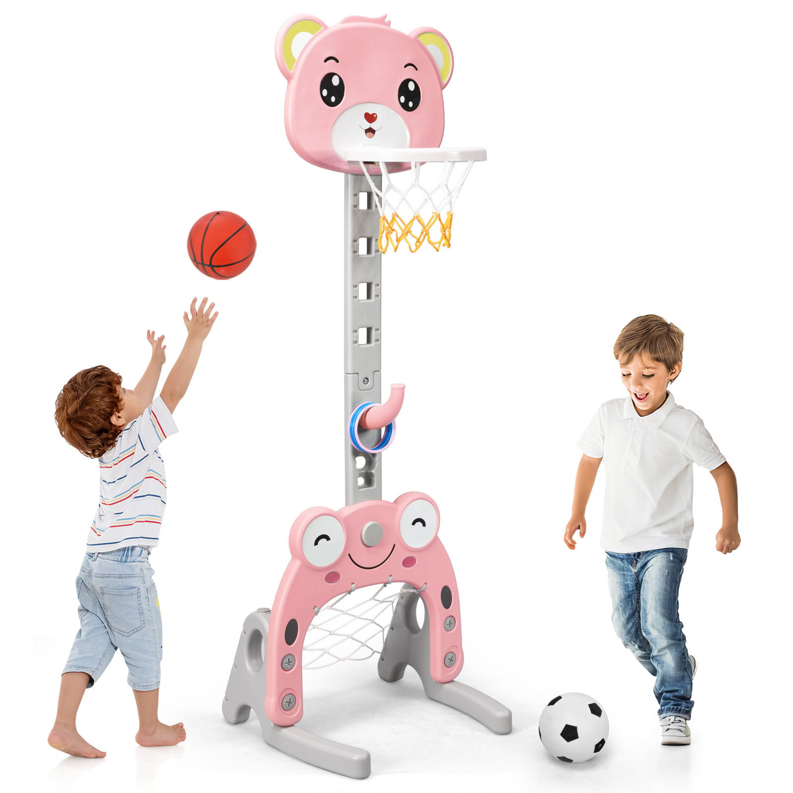 3 IN 1 Kids Basketball Hoop and Stand Set-Pink