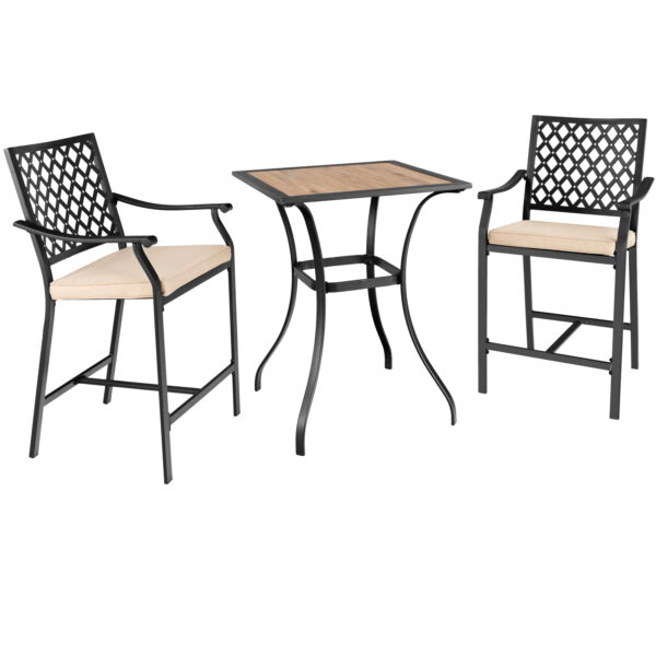 3 Pieces Patio Bar Set with High-Density Seat Cushions