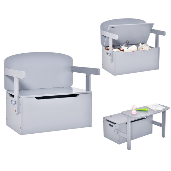 3-in-1 Kids Table and Chair Set with Toy Storage Box-Grey