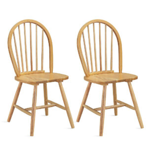 2 Piece Wooden Kitchen Dining chairs with High Spindle Back-Natural