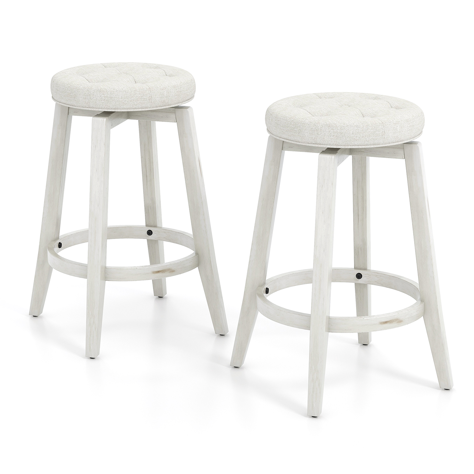 360° Swivel Upholstered Bar Stool Set of 2 with Footrest-White
