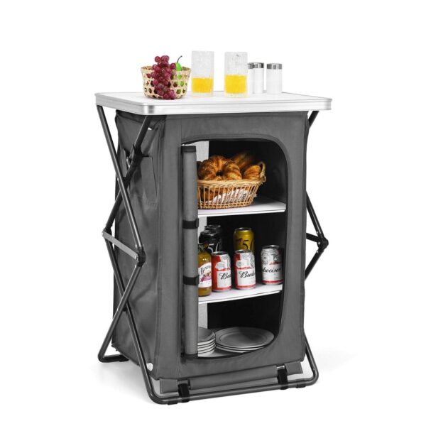 3-Tier Folding Camping Storage Cabinet with Side Pockets and Carry Bag-M