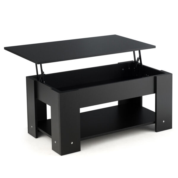 Height Adjustable Coffee Table with 2 Shelves and Liftable Top-Black