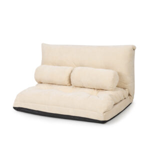 Convertible Floor Sofa Bed with 2 Waist Pillows-Beige