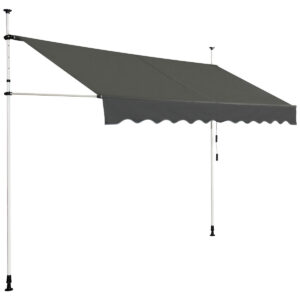 UV-Resistant Waterproof Deck Awning with Manual Crank Handle-Grey