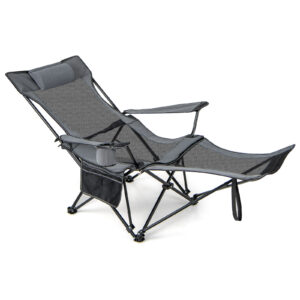 Camping Lounge Chair with Detachable Footrest-Grey