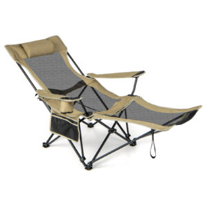 Camping Lounge Chair with Detachable Footrest-Khaki