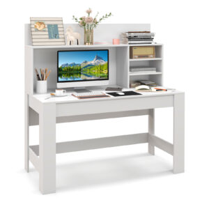 Home Office Computer Desk with Bookshelf-White