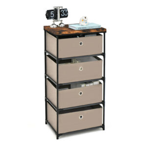 4-Tier Fabric Dresser with Drawers and Metal Frame-Coffee