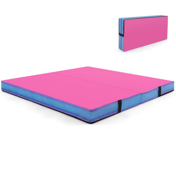 Folding Gymnastic Mat with PU Leather Cover and Carrying Handles-Pink