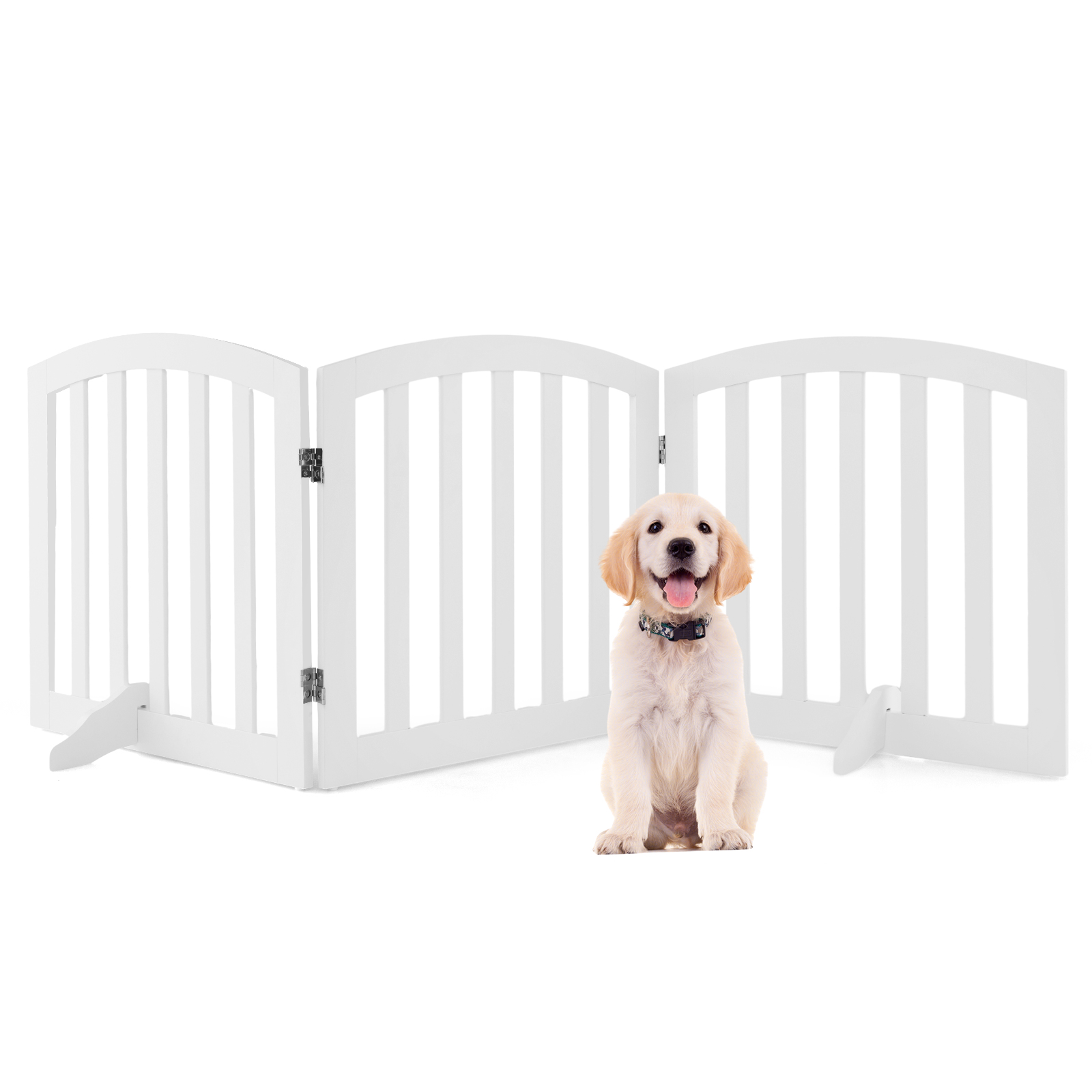 61 cm Height Safety Fence with 2 PCS Support Feet for Dog Cat Baby-White