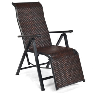 Folding Reclining Rattan Chair Portable Chaise Lounge Chair