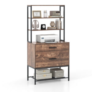 Freestanding Printer Stand with 3-Tier Open Shelves and Large Drawer-Rustic Brown