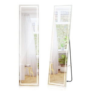LED Lighted Full Length Mirror with Dimming and 3 Color Lighting-White