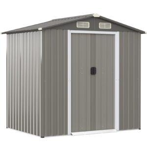 6 x 4 Feet Outdoor Metal Storage Shed with Ventilation Sliding Doors-Light Grey