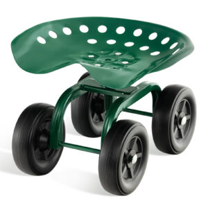 Rolling Garden Workseat with 360°Swivel Seat and Adjustable Height-Green
