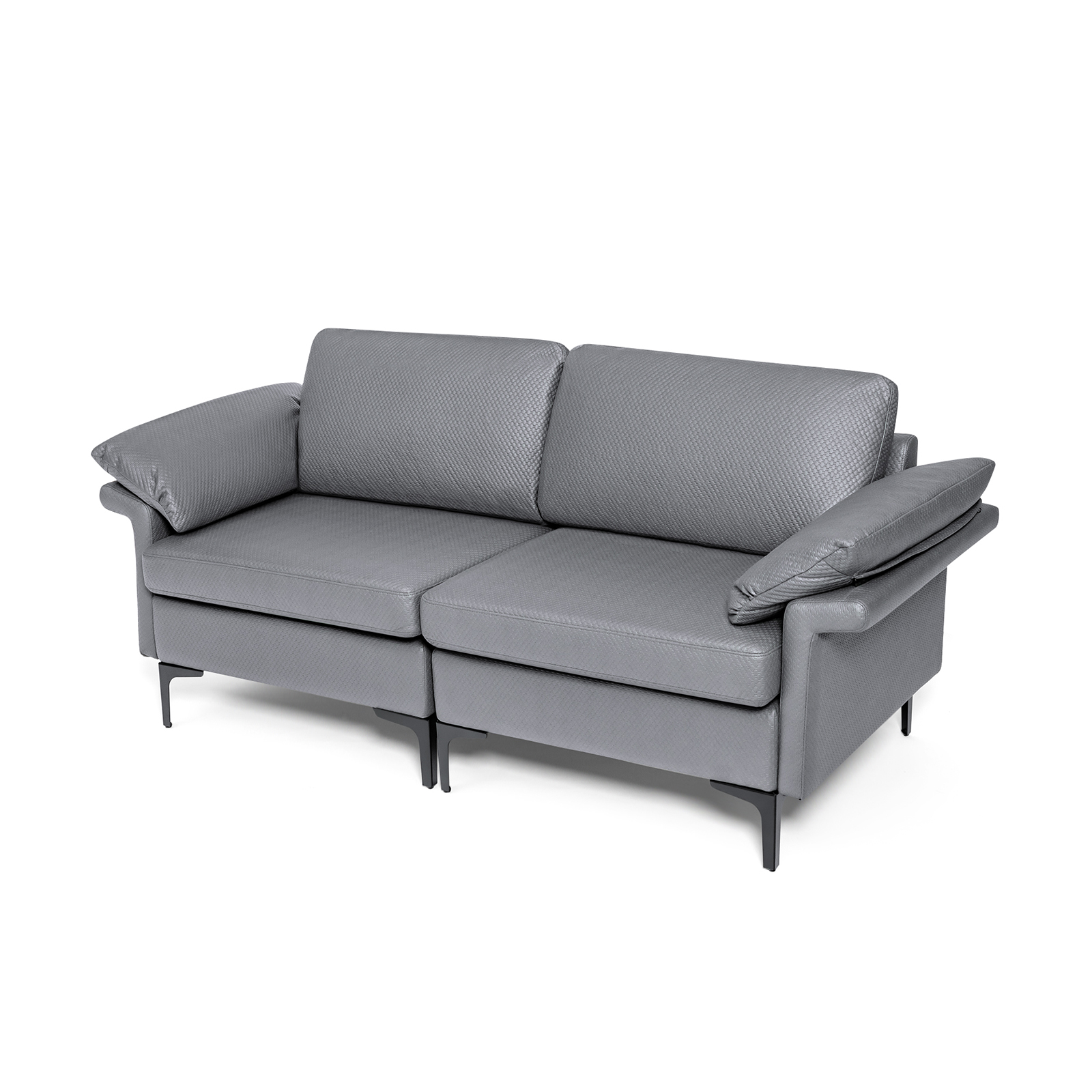 L-Shaped 2-Seater Upholstered Sectional Couch-Grey