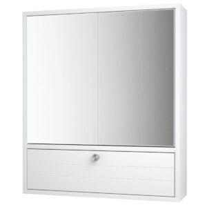 Wall-Mounted Bathroom Mirror Cabinet with Adjustable Shelf-White