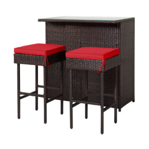 3-Piece Outdoor PE Rattan Bar Set with Cushions-Red