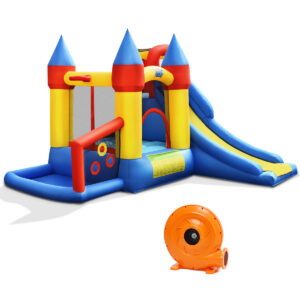 Inflatable Bouncer with Ball Pit and Slide and Climbing Wall with Air Blower