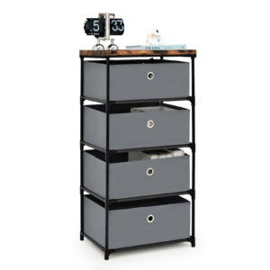 4-Tier Fabric Dresser with Drawers and Metal Frame-Grey