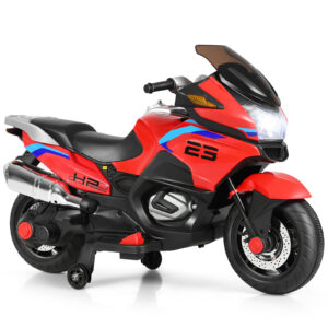 12V Electric Battery Powered Ride On Motorcycle with Training Wheels-Red