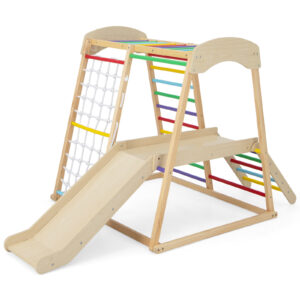 6-in-1 Indoor Jungle Gym Kids Wooden Playground Climber Playset-Multicolor