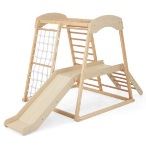 6-in-1 Indoor Jungle Gym Kids Wooden Playground Climber Playset-Natural