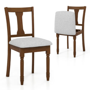 Kitchen Dining Chair with Linen Fabric Storage Space-Walnut