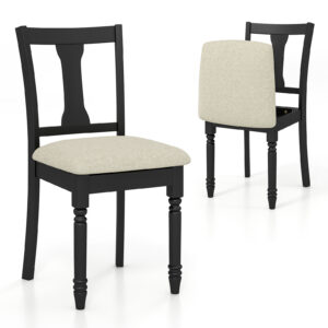 Kitchen Dining Chair with Linen Fabric Storage Space-Black